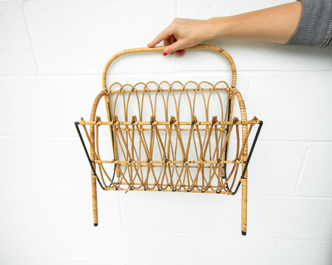 Cast Iron and Rattan Woven Rack