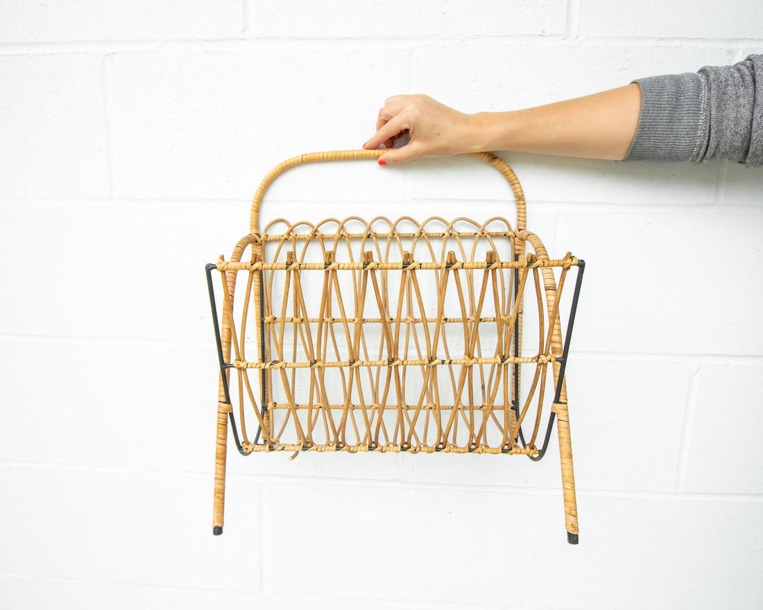 NEW - Cast Iron and Rattan Woven Rack