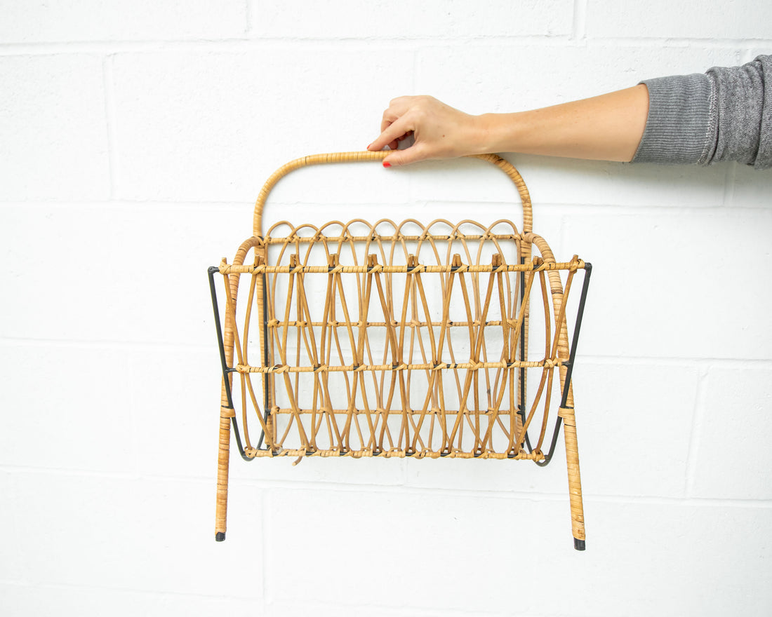 Cast Iron and Rattan Woven Rack