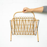 Cast Iron and Rattan Woven Rack