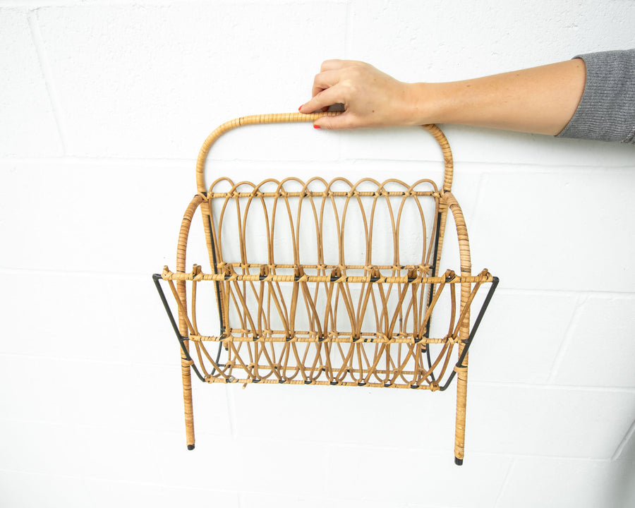 Cast Iron and Rattan Woven Rack