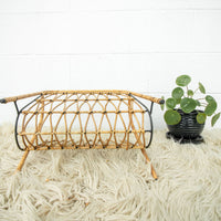 Cast Iron and Rattan Woven Rack