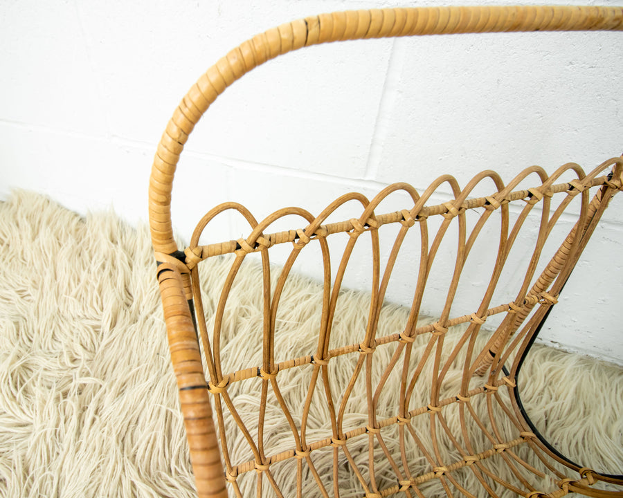 Cast Iron and Rattan Woven Rack