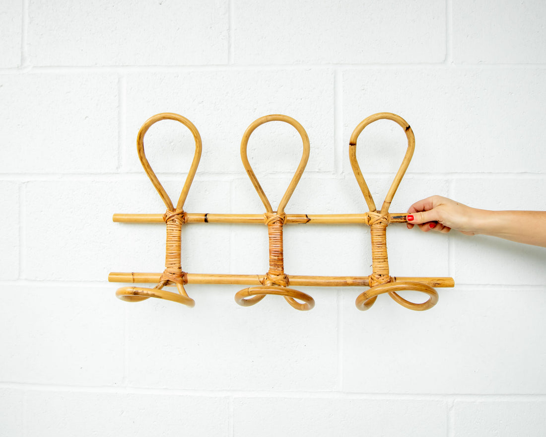 Bamboo Wall Rack with 3 loop hanging hooks