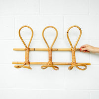 Bamboo Wall Rack with 3 loop hanging hooks