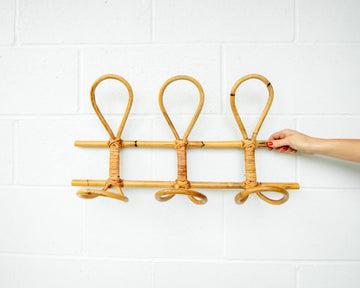 Bamboo Wall Rack with 3 loop hanging hooks