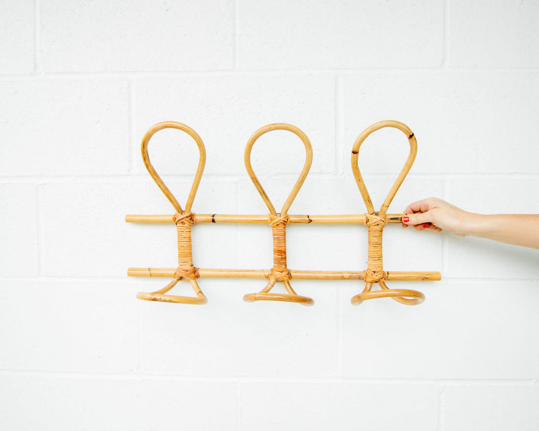 Bamboo Wall Rack with 3 loop hanging hooks