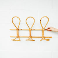 Bamboo Wall Rack with 3 loop hanging hooks