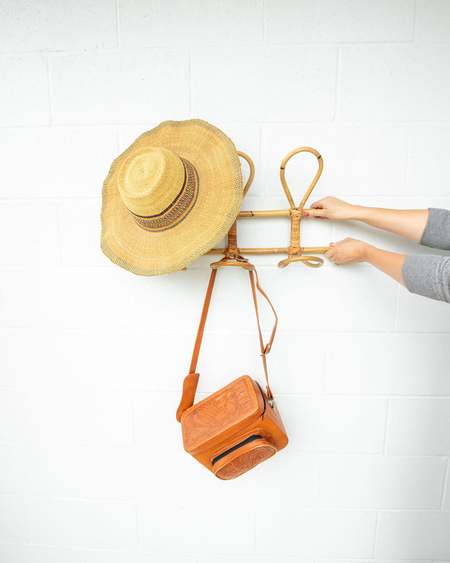 Bamboo Wall Rack with 3 loop hanging hooks