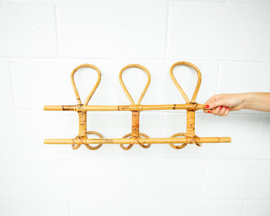 Bamboo Wall Rack with 3 loop hanging hooks