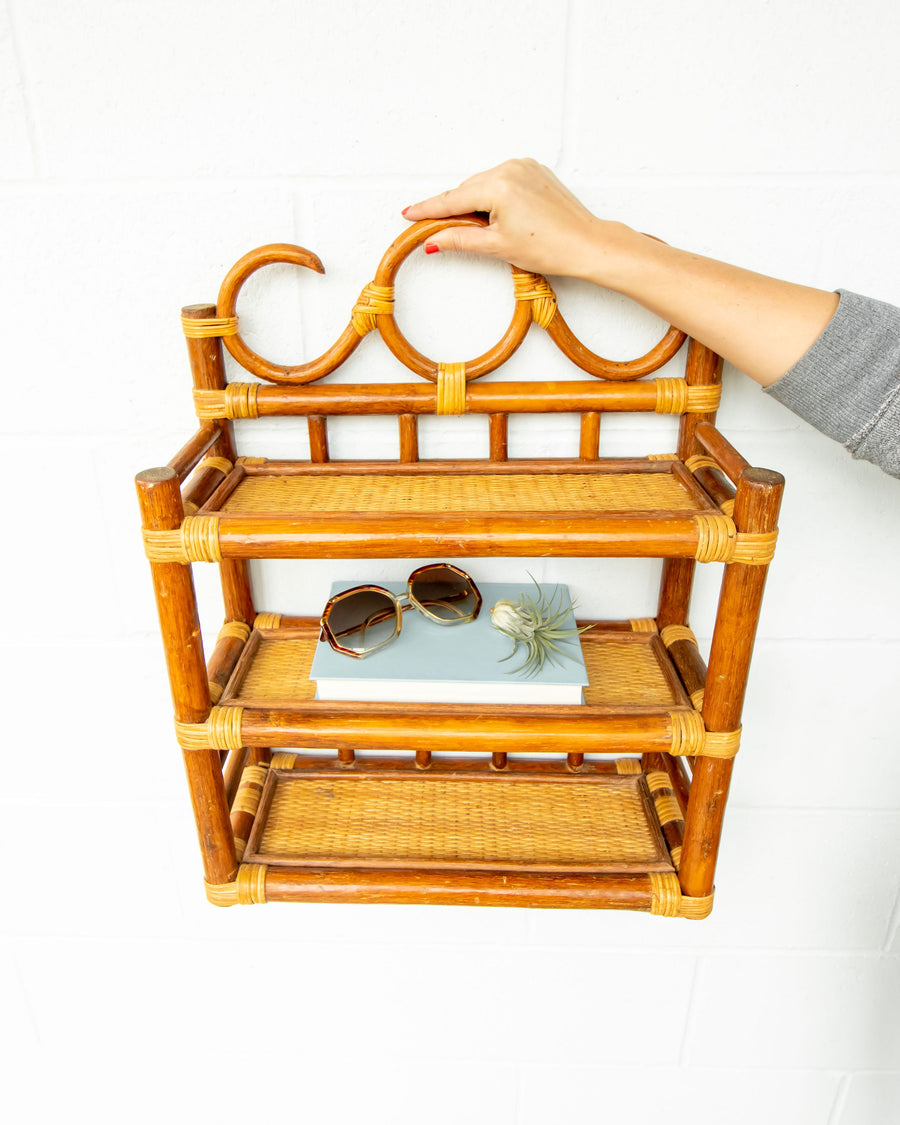Bamboo and Cane 3 Tier Wall Shelf