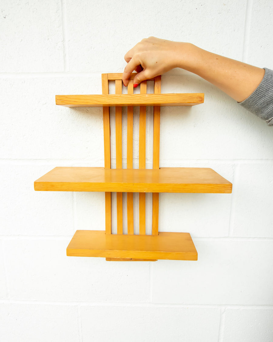 Slatted Three Tier Wood Wall Shelf