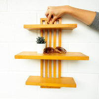 Slatted Three Tier Wood Wall Shelf