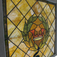 Amber, Coral, Navy, Light Green and Pink toned Salvaged Church Stained Glass Window