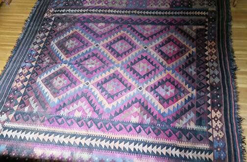 8' x 8' - Vibrant Large Kilim Woven Wool Rug in Pristine Vintage Condition