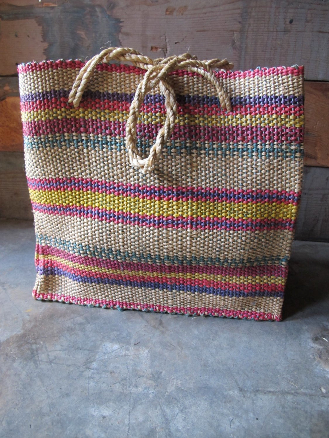 Vintage Woven Island Grocery Bag Market Basket with Woven Handles