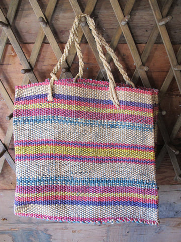 Vintage Woven Island Grocery Bag Market Basket with Woven Handles