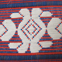 Beautiful Mid-Century Modern Red, Blue and White Textile Wall Hanging with Bamboo Rods