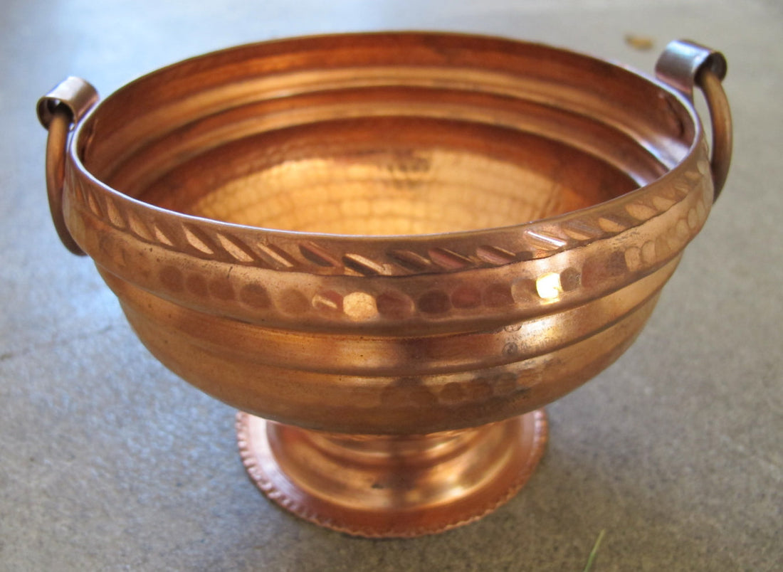 Mid-Century Hammered Solid Copper Mini Pot with Copper Base