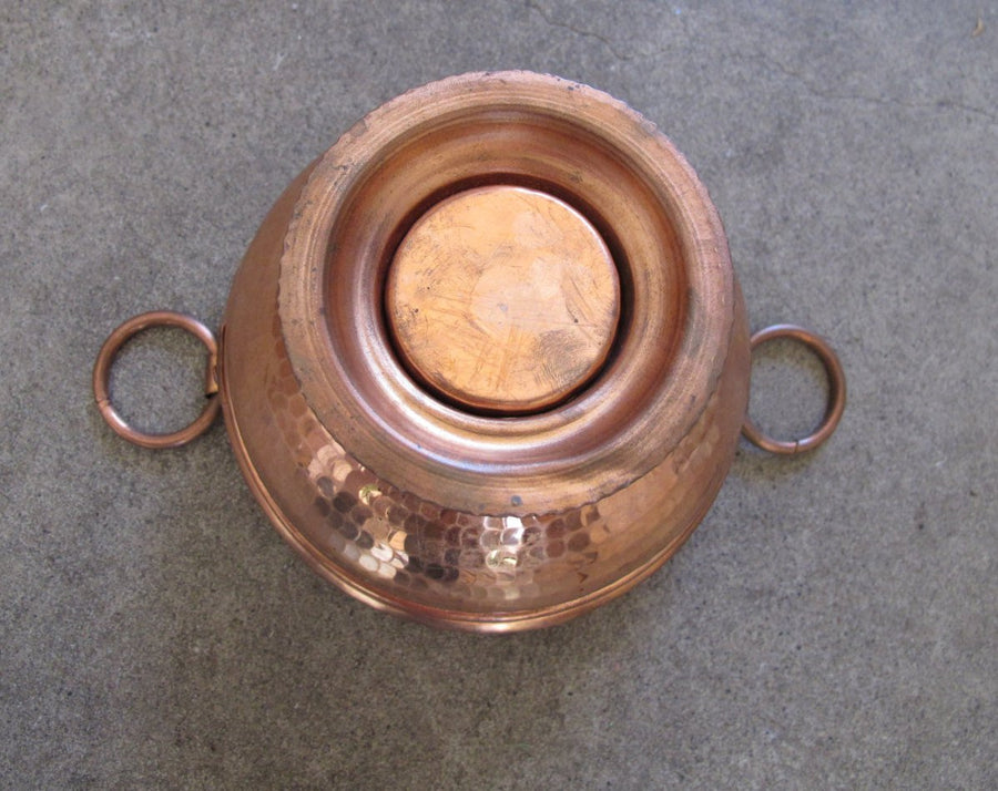 Mid-Century Hammered Solid Copper Mini Pot with Copper Base