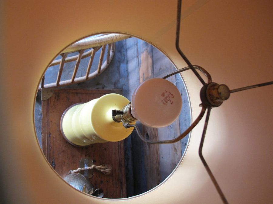 Mid-Century Light Yellow Bamboo Ceramic Lamp Base With Original Shade