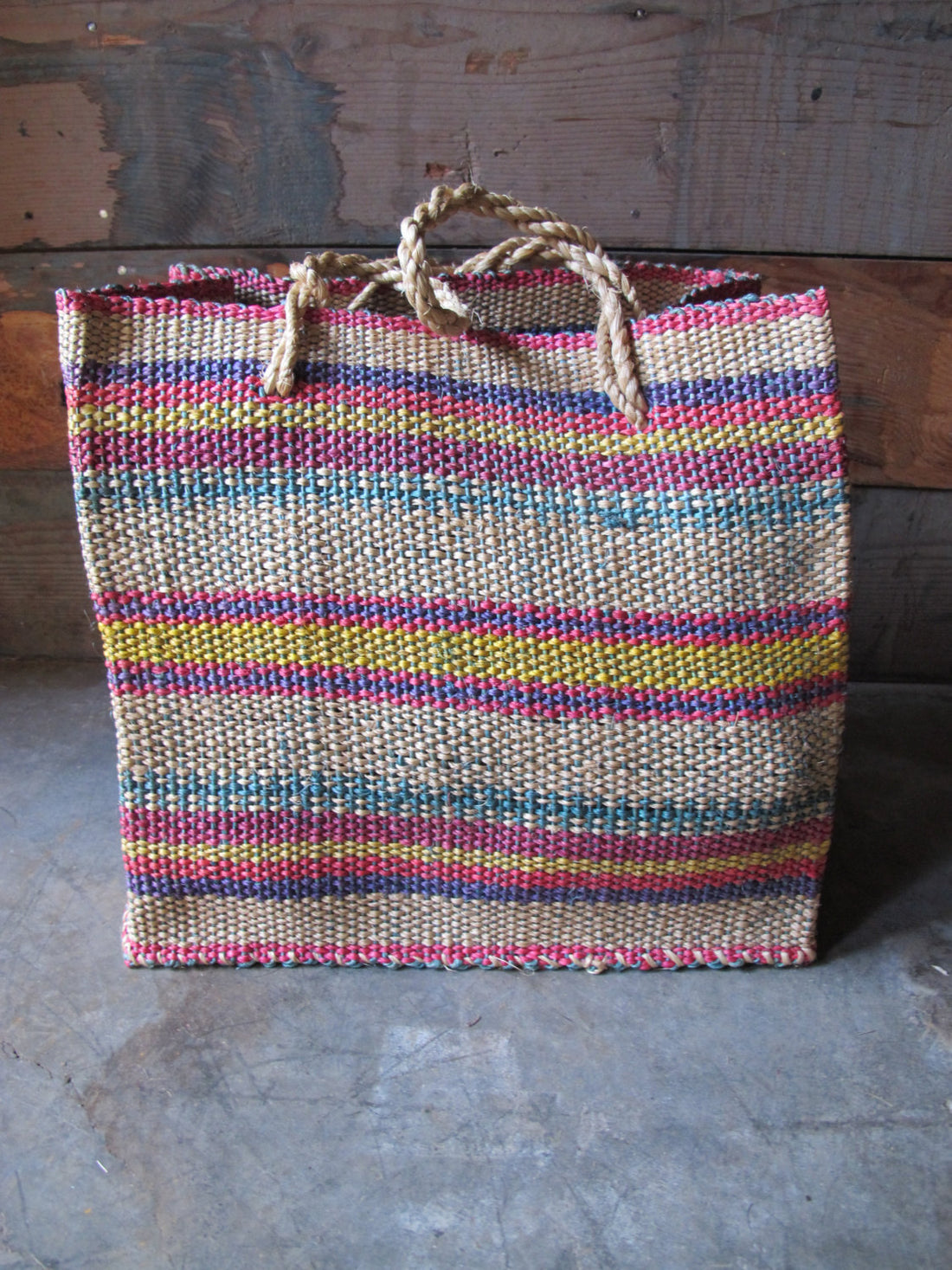 Vintage Woven Island Grocery Bag Market Basket with Woven Handles