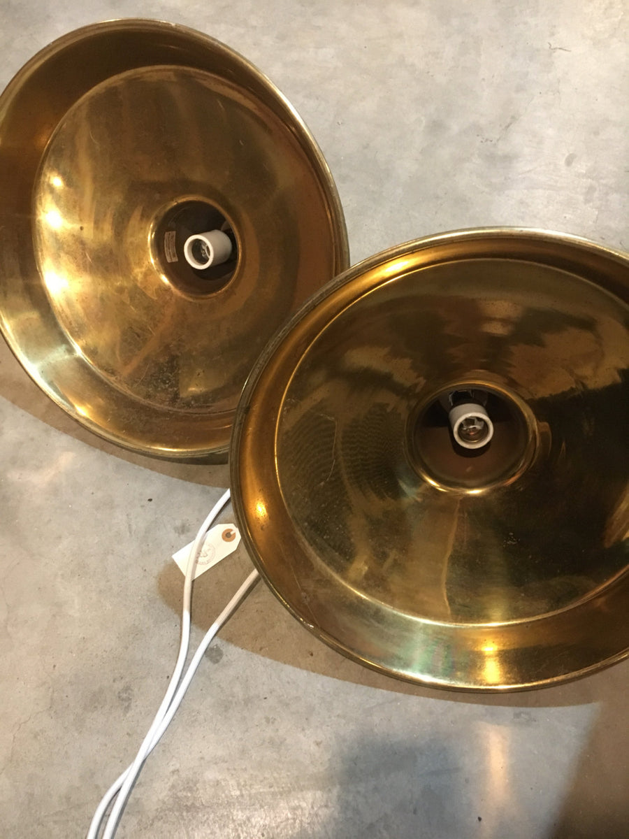 Two Vintage solid Brass Industrial Farm House Pendant Light Fixtures (sold seperately)