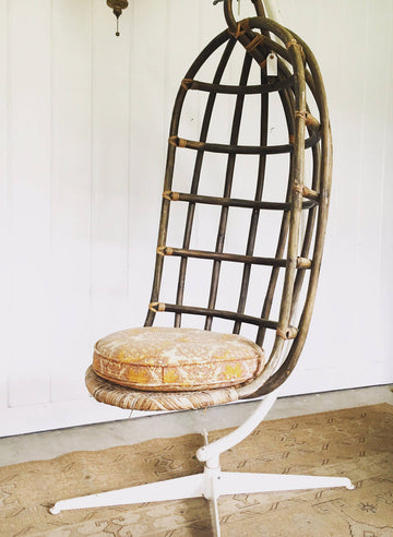 Mid-Century Woven Hanging Nest Chair with Original Metal Base