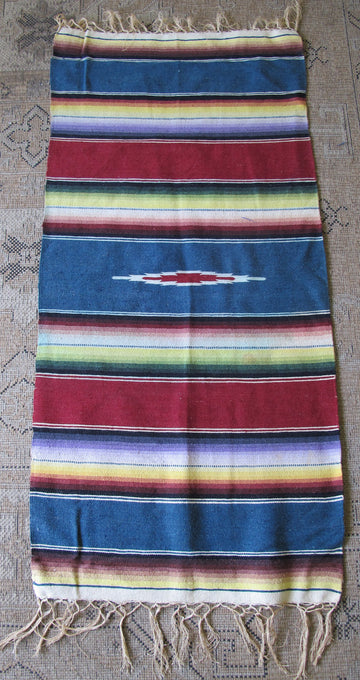 Vintage Retro South Western Woven Multi-color Serape Mexican Blanket/Rug