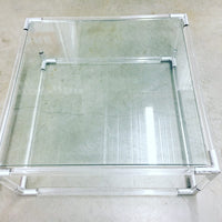 Square Lucite and Chrome Base Coffee Table with Glass Top