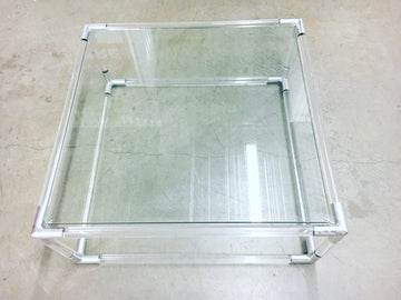 Square Lucite and Chrome Base Coffee Table with Glass Top