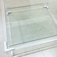Square Lucite and Chrome Base Coffee Table with Glass Top
