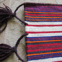 Vintage Woven Camel Saddle Blanket with Pockets and Vibrant Colorful Stripes