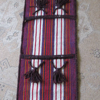 Vintage Woven Camel Saddle Blanket with Pockets and Vibrant Colorful Stripes