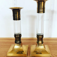 Vintage Metallic Solid Gold Brass and Lucite Hollywood Regency Candle Stick Holders