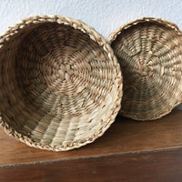 Vintage Intricately Woven Neutral Circular Basket Box with Lid