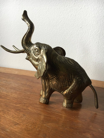 Vintage Semi-Solid Large Brass Elephant - Made in Malaysia