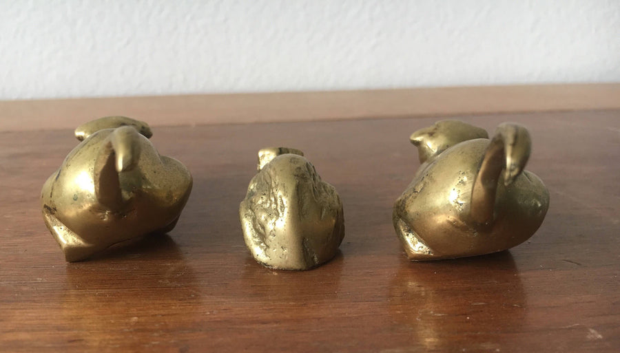 Vintage Semi-Solid Mini Brass Cats and Mouse (Sold as a Set)