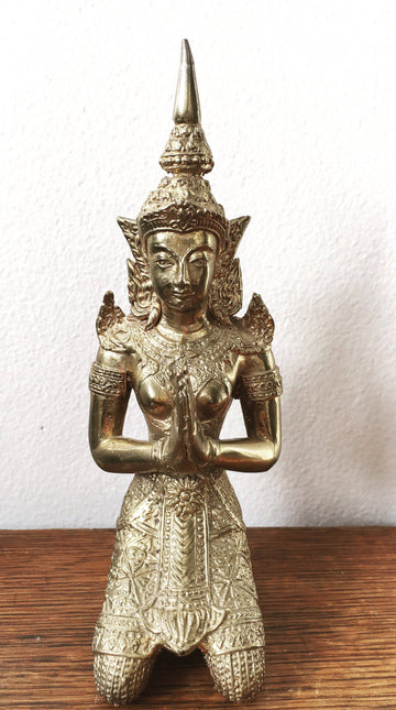 Vintage Solid Thai Hand Etched Detailed Brass Statue