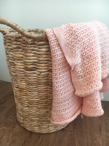 Vintage Lan-Air-Cel Woolen Mills Woven Wool Blanket Throw - in Blush/Pink Champagne - Made in Scotland