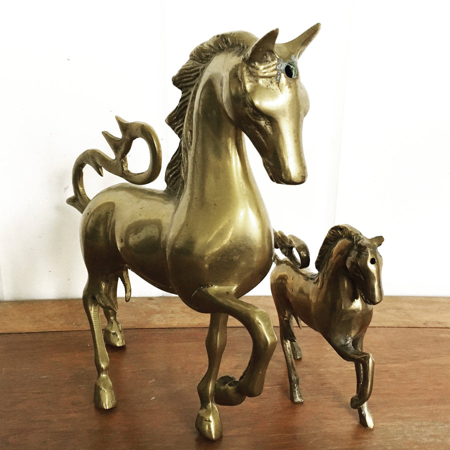 Vintage set of Brass Horses with Embellished Features