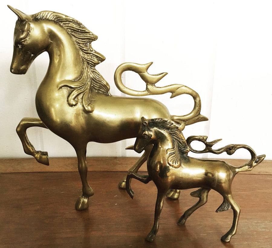 Vintage set of Brass Horses with Embellished Features