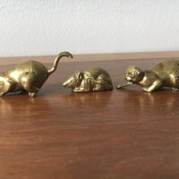 Vintage Semi-Solid Mini Brass Cats and Mouse (Sold as a Set)