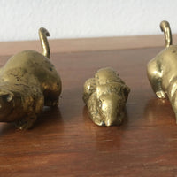 Vintage Semi-Solid Mini Brass Cats and Mouse (Sold as a Set)
