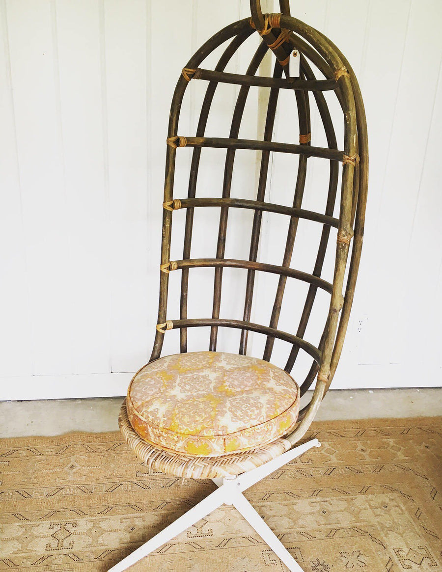 Mid-Century Woven Hanging Nest Chair with Original Metal Base