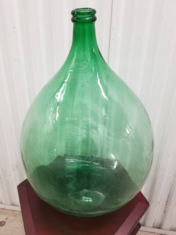 Vintage Medium/Large Size Italian Glass Demijohn Wine Jug #14 with Rod Iron Topper