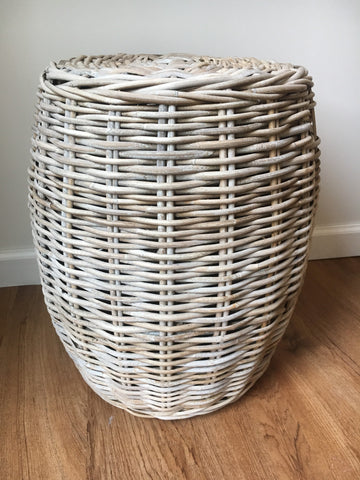 Vintage Weathered Woven Rattan Side Table