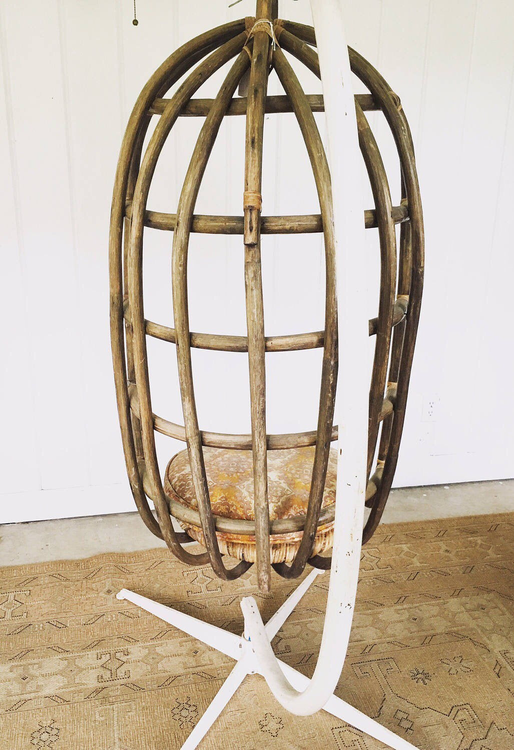 Mid-Century Woven Hanging Nest Chair with Original Metal Base