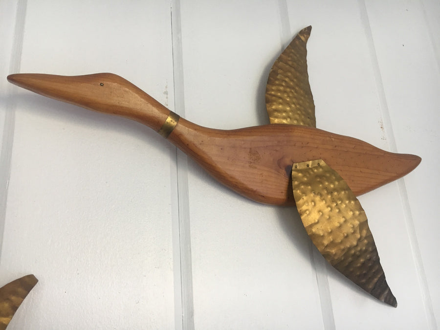 Mid-Century Set of 2 Wood and Brass Minimalist Bird Hanging Wall Art (Price is for the Set of 2)