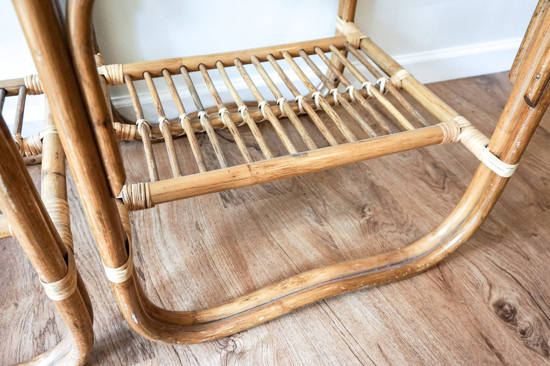 Bamboo Side Tables with Glass Tops - two available and sold separately